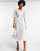 Frock And Frill Bridesmaids Embellished Midi Dress In Dove Gray-grey