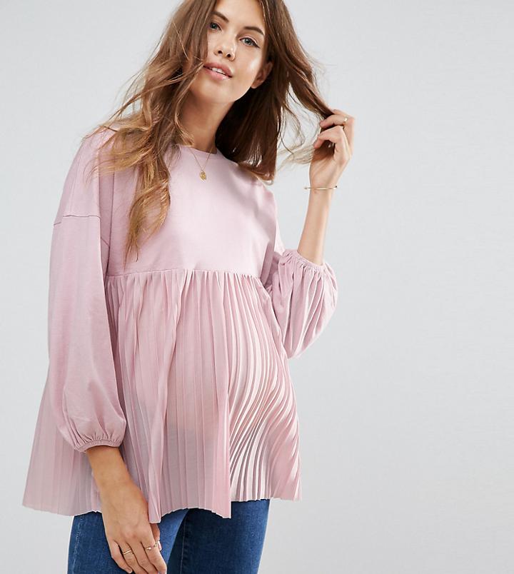 Asos Maternity Pleated Hem Top - Green