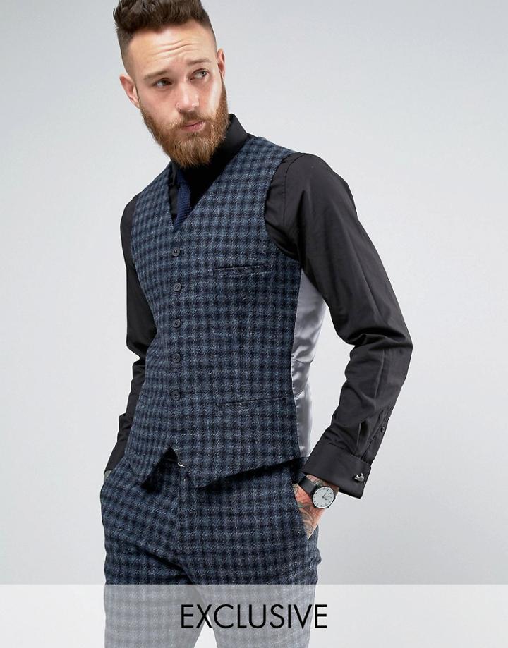 Heart & Dagger Harris Tweed Skinny Vest - Navy