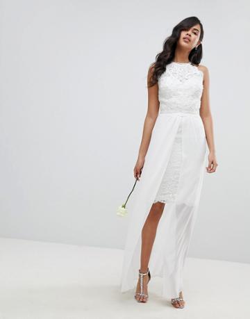 Lipsy Bridal Midi Pencil Dress With Detachable Chiffon Maxi Skirt - White