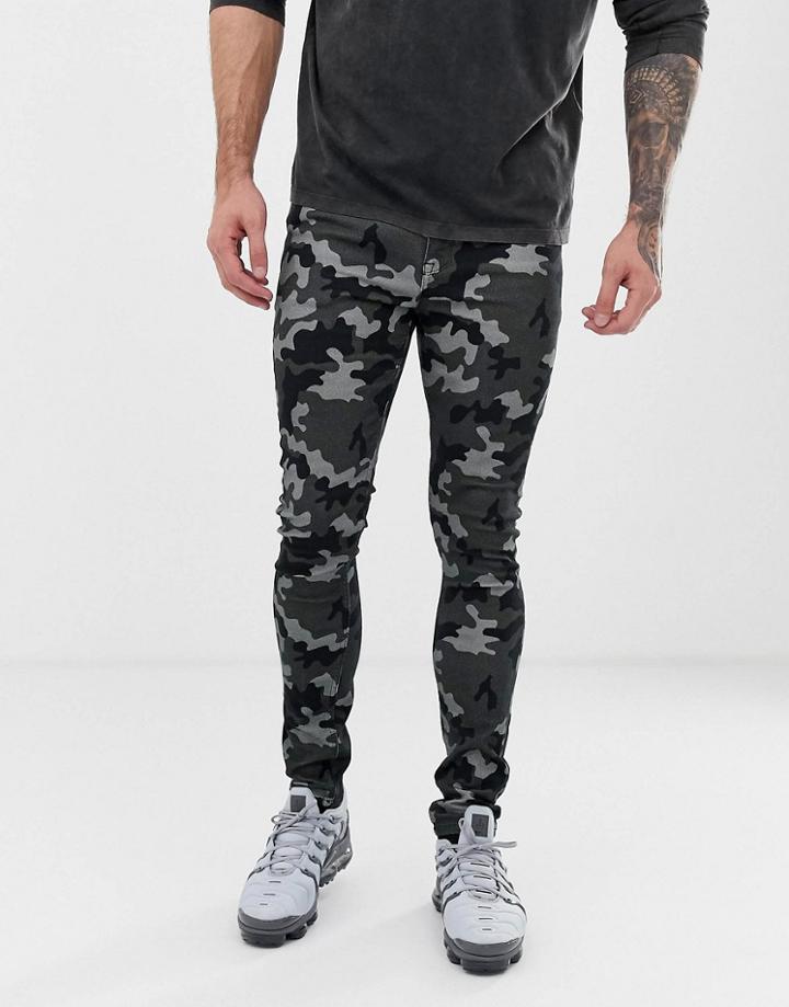 Asos Design Super Skinny Jeans In Camo Print-green