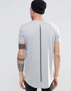 Asos Super Longline T-shirt With Curved Hem And Spine Print In Gray Marl - Gray Marl