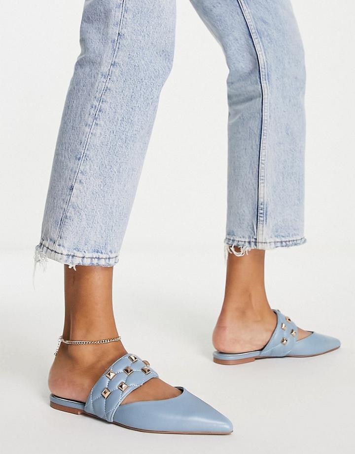Asos Design Leah Studded Point Ballet Mules In Blue