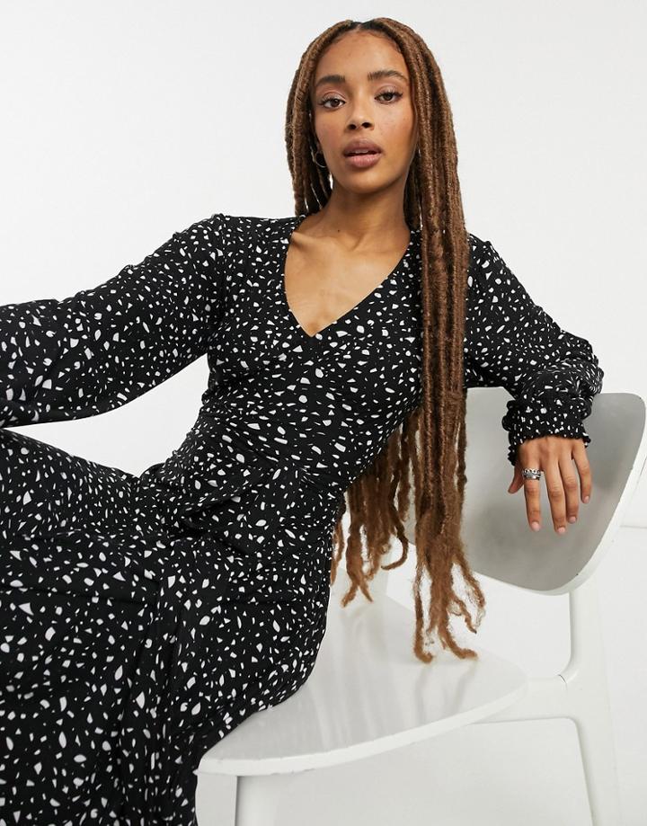 Qed London Soft Touch Mini Skater Dress In Black And White Spot