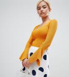 River Island Petite Flare Sleeve V-neck Lightweight Sweater - Yellow