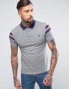 Fred Perry Slim Pique Polo Bomber Stripe Sleeve In Gray Marl - Gray