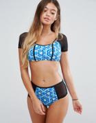 South Beach Mesh Detail Crop Bikini Set - Blue