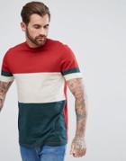 Asos Longline T-shirt With Color Block And Sleeve Stripes - Red