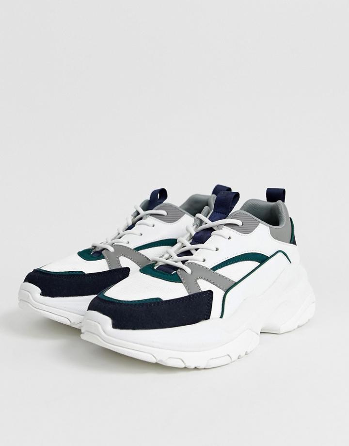 Asos Design Sneakers In White With Color Pop And Chunky Sole - White