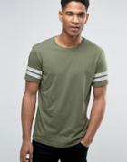 Esprit Crew Neck T-shirt With Arm Stripe Detail - Green