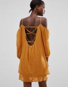 Mango Off The Shoulder Loose Fit Dress - Brown