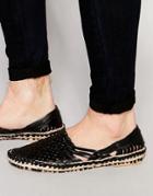 Base London Geo-tribal Leather Espadrilles - Black