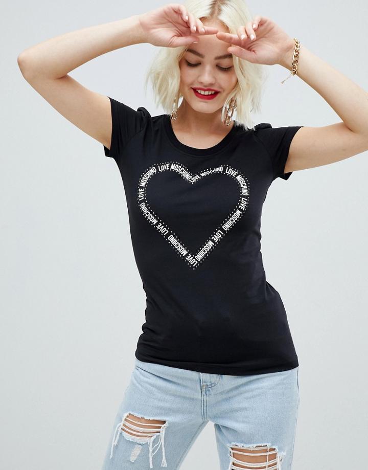 Love Moschino Heart Print T-shirt - Black
