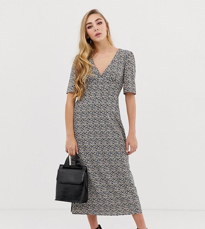 Fashion Union Midi Tea Dress In Floral - Black