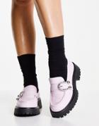 Asos Design Mango Chunky Loafers With Buckle In Lilac-purple