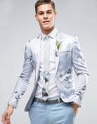 Asos Wedding Super Skinny Blazer With Blue Floral Print - Blue
