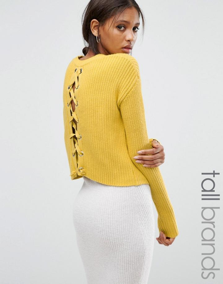 Missguided Tall Lace Up Back Boxy Sweater - Yellow