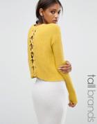 Missguided Tall Lace Up Back Boxy Sweater - Yellow