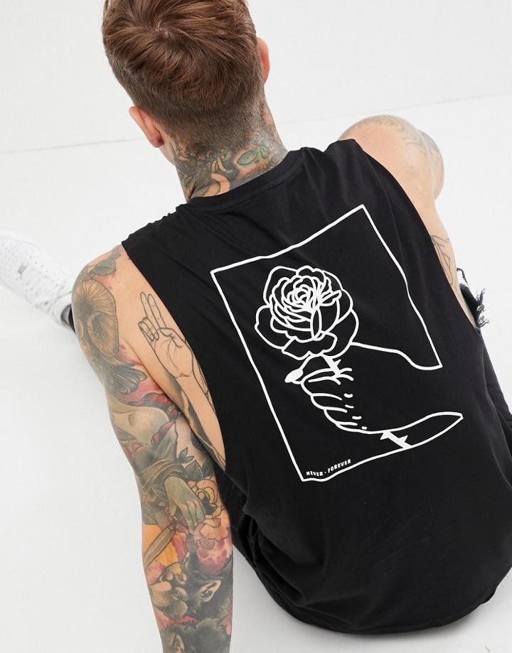 Asos Design Sleeveless T-shirt With Hand And Rose Back Print - White