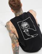 Asos Design Sleeveless T-shirt With Hand And Rose Back Print - White