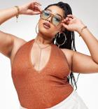 Asos Design Curve Adjustable Leg Halter Swimsuit In Rust Glitter - Copper