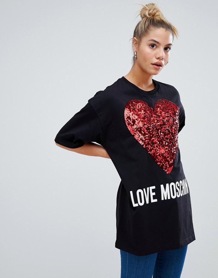 Love Moschino Glitter Heart Logo T-shirt - Black