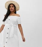 Asos Design Curve Button Through Bardot Slub Sundress-white