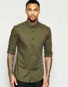 Asos Skinny Shirt In Khaki With Polka Dots And Long Sleeves - Khaki
