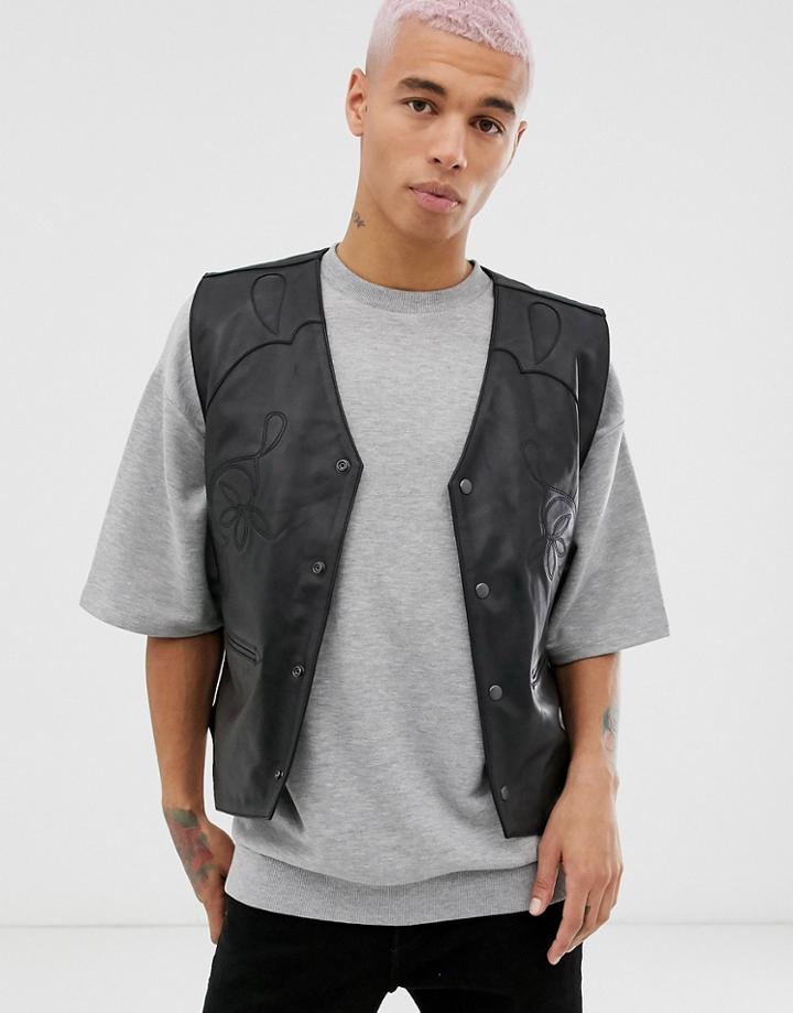 Weekday Raoul Leather Vest In Black