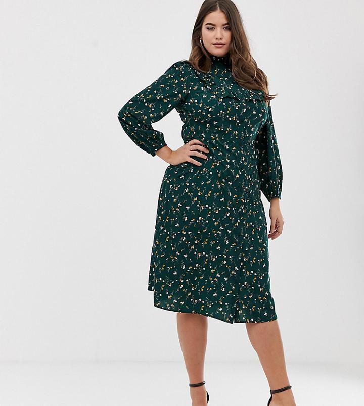 Fashion Union Plus Midi Shirt Dress Floral - Green