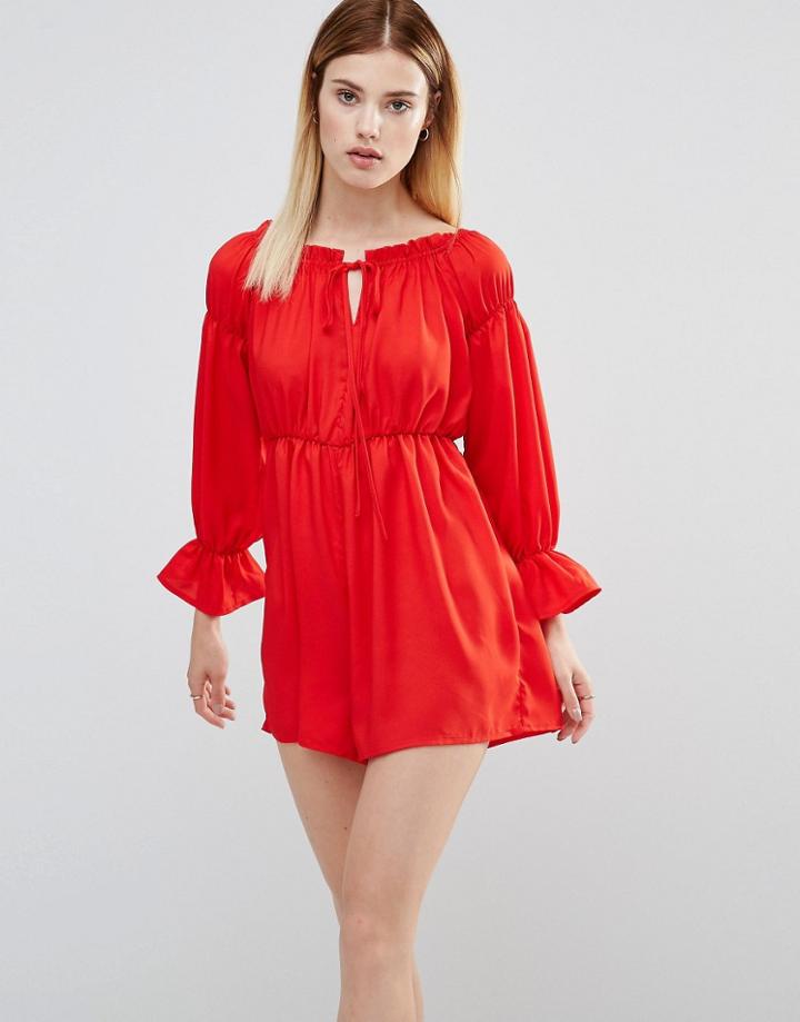 Ax Paris Off Shoulder Romper - Red