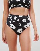 Asos Fuller Bust Exclusive Mono Leopard Print High Waist Bikini Bottom - Black