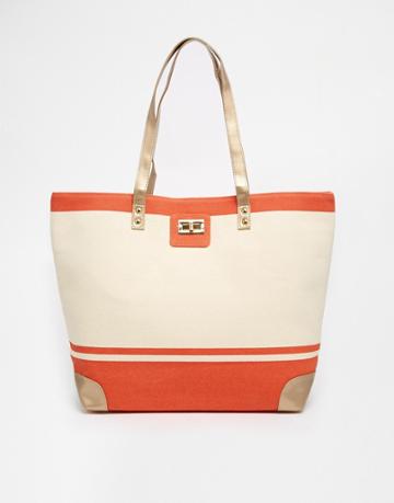 Thursday Friday Striped Canvas Beach Bag