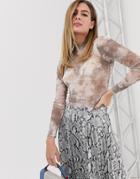 New Look Tie Dye Mesh High Neck Top In Gray Pattern - Gray