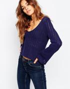 Asos Sweater In Rib With Scoop Neck - Navy