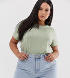 Asos Design Curve Ultimate T-shirt With Crew Neck In Khaki-green