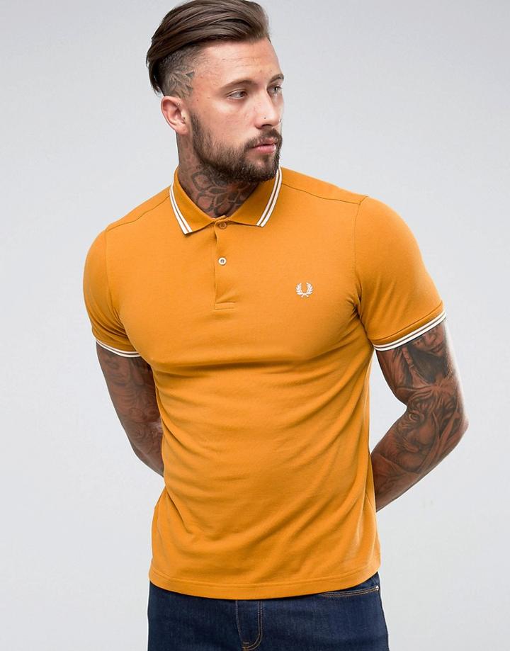Fred Perry Slim Fit Tipped Polo In Mustard - Tan