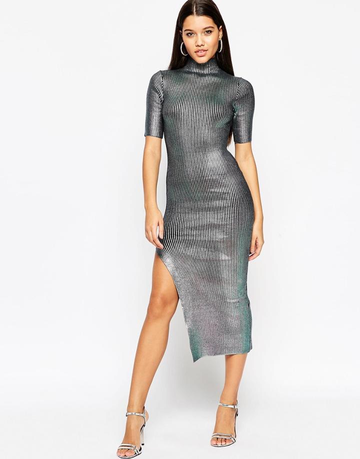 Asos Night Metallic Rib Midi Dress - Purple Metallic