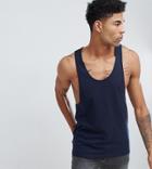 Asos Design Tall Tank With Extreme Racer Back In Navy - Navy
