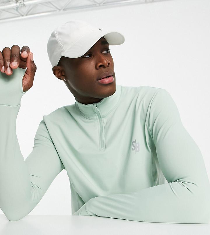 South Beach Man Quarter Zip Long Sleeve Top In Frosty Green