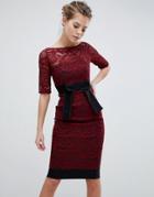 Vesper Lace Pencil Dress With Contrast - Red