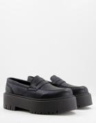 Topshop Faux Leather Loafers In Black
