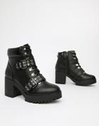 Truffle Collection Chunky Heeled Ankle Boots - Black