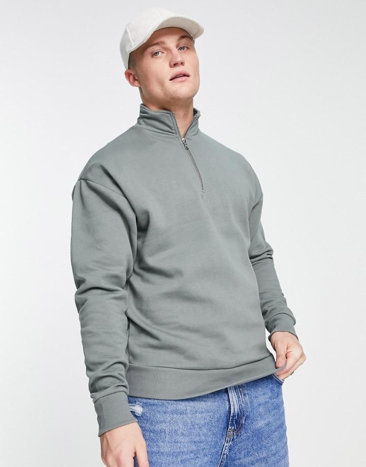 New Look Half Zip Funnel Neck Sweat In Stone-neutral