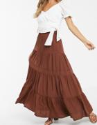 Y.a.s Tiered Maxi Skirt-brown