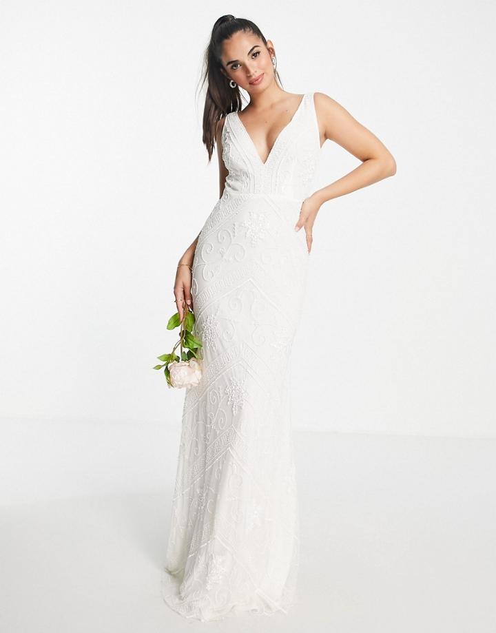 Frock And Frill Bridal Embellished Maxi Dress In White
