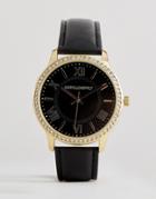 Asos Design Watch In Black And Gold With Roman Numerals And Crystals - Black