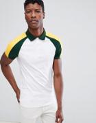 Asos Design Muscle Polo Shirt With Double Contrast Raglan - White