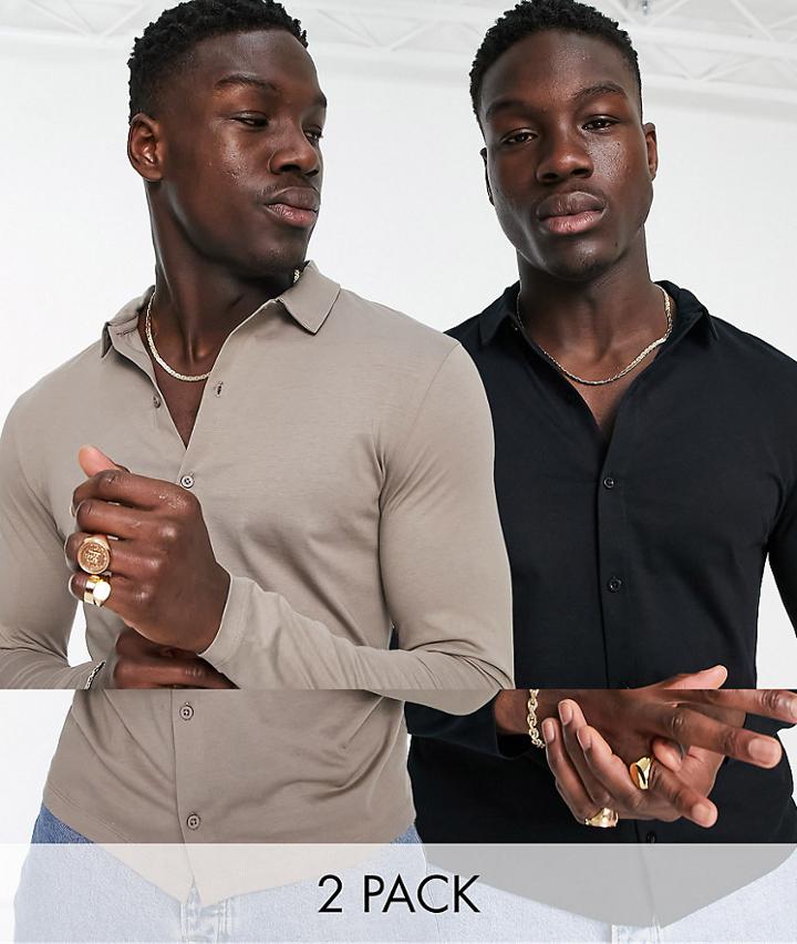 Asos Design 2 Pack Long Sleeve Jersey Shirt In Multi