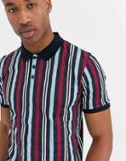 Threadbare Organic Cotton Striped Polo In Burgundy-red